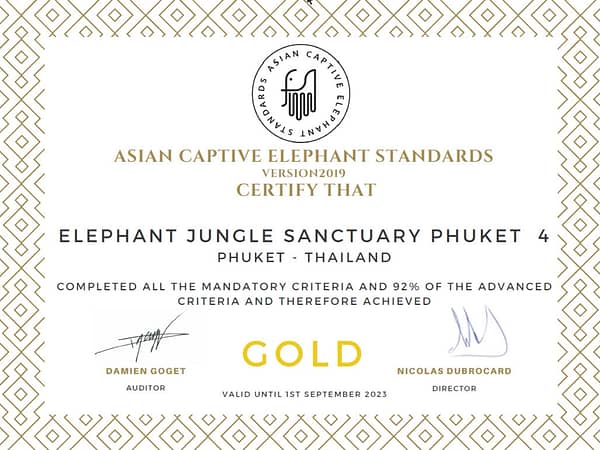 Elephant Jungle Sanctuary Phuket - Certificate - Best Phuket Travel