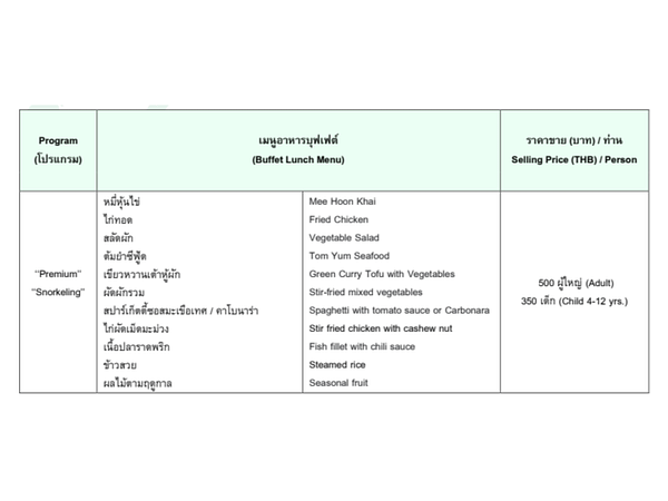 Buffet Menu - Banana Beach - Best Phuket Travel