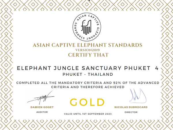 Elephant Jungle Sanctuary Phuket - Certificate - Best Phuket Travel